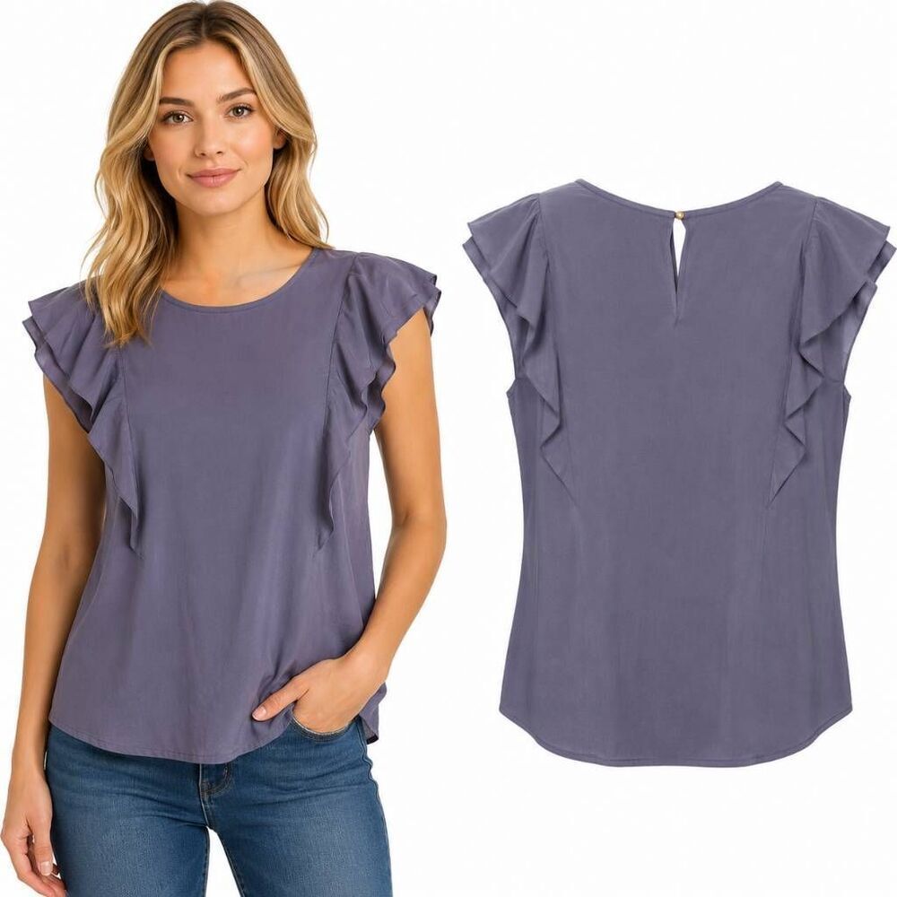 Le Totalite SMALL Dark Purple Ruffle Blouse Top